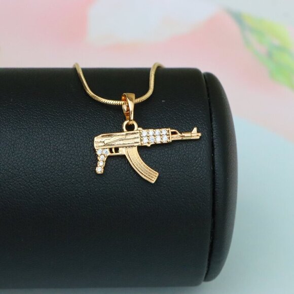 "AK-47 Shaped Rose Gold Pendant with Crystal Detailing, XPPT1556 - Picture 5 of 13